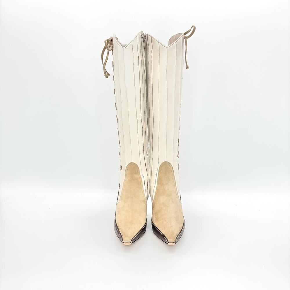 NIB Dior John Galliano F/W 2001 Lace Up Knee High Pointed Toe Cowboy Boots 37.5 - Picture 6 of 11